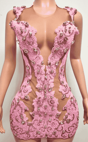 Hand Beaded Lace Mini Dress With Crystal Embellishments Luxury Cocktail Party Dress