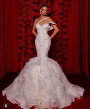 Exquisite Pearl Beaded Mermaid Wedding Dress - Envious Designs