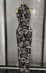 Sheryl Off Shoulder Floral Embroidered Bodycon Long Dress