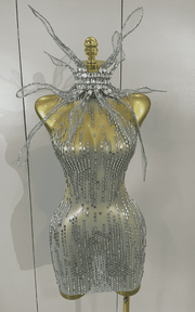 Mary Sparkly Rhinestones Sleeveless Mesh See-Through Mini Dress