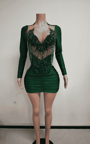 Beaded Fringe Bodice Mini Dress With Ruched Satin Skirt Luxury Birthday Dress