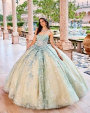 Mint Champagne Princess Quinceañera Dress with Cape