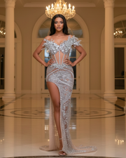 Sexy Side-Slit Beaded A-Line Floor-Length Prom Dress
