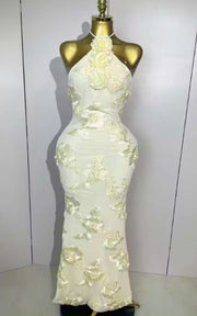 Meara Halter High Waist Floral Embroidered Slim Long Evening Dress