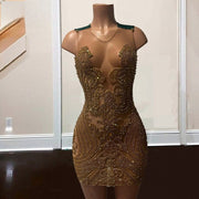 Sheer Neck Green Rhinestone Birthday Dress