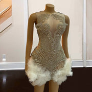 Silver Sequin Feather Diamond Birthday Dress