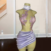 Elegant See Through Rhinestone Lavender Birthday Dress