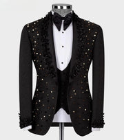 Men's Beaded Black Suit (Jacket + Pants + Vest )