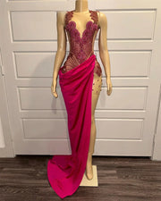 Mannequin Wearing a Pink Crystal Diamond Mini Birthday Dress with Detachable Train and Sparkling Embellishments, Styled for Glamorous Celebrations