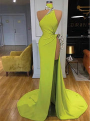 Long Green Mermaid Satin Evening Dress