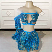 2 Piece Sparkly Sequin Feather Birthday Dress
