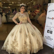 Luxury Gold Lace Quinceanera Dress - Envious Designs