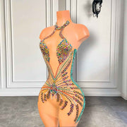Dazzling Colorful Sparkly Crystal Cocktail Dress