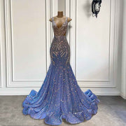Sparkly Light Blue Mermaid Prom Dress with Silver Crystals for an Enchanting Look