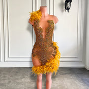 Sparkly Luxury Gold Diamond Sheer Mesh Birthday Dress