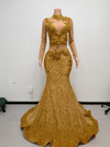 Envious Designs gold crystals cut-out luxury mermaid sequin prom dress for prom and formal evening styling