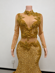 Envious Designs gold crystals cut-out luxury mermaid sequin prom dress for prom and formal evening styling