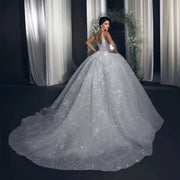 Exquisite Square Collar Sequined Beaded Wedding Dress