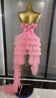 Envious Designs Makayla sexy strapless mesh ruffle floral draped party dress for birthday party styling