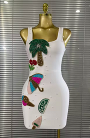 Envious Designs Amisha sexy sleeveless shining rhinestone fruit bodycon mini bandage dress for birthday and pool party styling