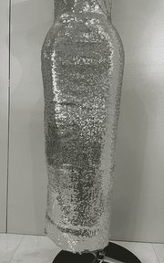 Zoe sexy shiny sequin long dress with diamond chain straps. Elegant luxury outfit for birthdays, evening parties, and club nights.