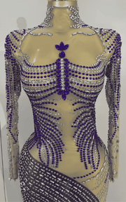 Keisha Sparkly Rhinestone High Split Mesh Long Dress