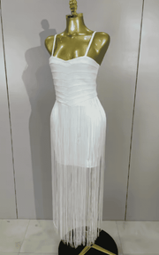 Catalina White Backless Tassel Bodycon Bandage Dress
