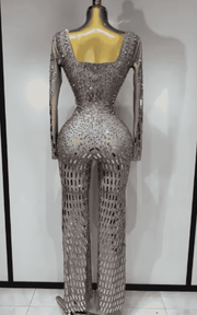 Eniko Shiny Silver Sequin Diamond Performance Jumpsuit