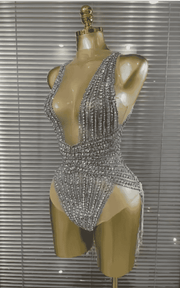 Regina Rhinestone Mesh See Through Performance Bodysuit