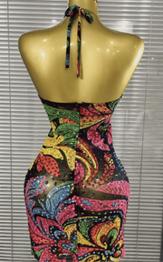 Abby Colorful Print Rhinestone Halter Bodycon Mini Dress