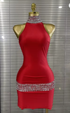 Shine in the Sweyn crystal bodycon mini dress. Sexy backless off-the-shoulder party dress for birthdays, cocktails, and special events.