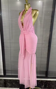 Look stunning in the Shemee pink halter V-neck bodycon maxi dress. Perfect for birthdays, vacations, cocktail parties, and summer events.