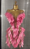 Yen sexy mesh see-through shining rhinestone 3D leaf bodycon mini dress for birthday and cocktail party styling
