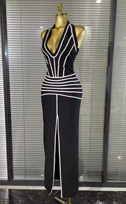 Celine black halter neck backless maxi bodycon bandage dress for birthdays and special occasions