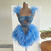 Luxury Feathers Short Prom Dresses Crystal Beading Mini Party Dress For Women Custom Made Cocktail Gowns