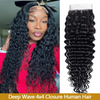 Curly deep wave 4x4 HD lace closure made with 100% raw human hair, pre-plucked hairline, transparent lace for natural blending.