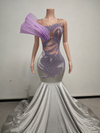 Envious Designs lavender mermaid gown with purple embellishments for prom night styling