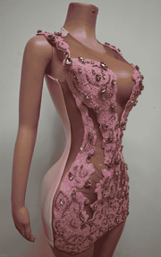 Hand Beaded Lace Mini Dress With Crystal Embellishments Luxury Cocktail Party Dress