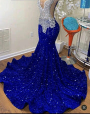 Royal Blue Diamond Sparkle Prom Dress