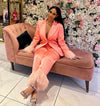 Satin Tailored Women Pants Suits Ostrich Feather 2 Pieces