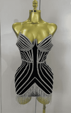 Gianna shiny diamond chain strapless bodycon mini dress. Sexy luxury outfit for birthdays, club nights, and evening party events.