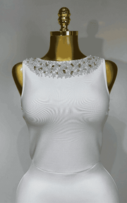 Malia elegant diamond pearl backless bandage dress for women. Perfect for evening parties, weddings, prom, and luxury special events.