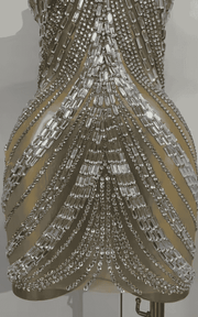 Kai Sexy Sparkly Silver Rhinestone Mesh See Through Mini Dress