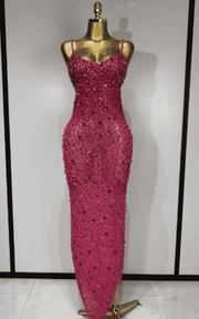 Elle rhinestone mesh see through bodycon dress for women. Sexy luxury outfit for birthdays, cocktail parties, club nights, and stage wear.