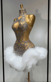 Sexy see-through mesh cocktail mini dress with diamond rhinestone embellishments and fitted silhouette