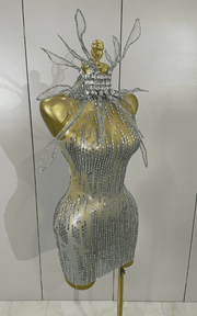 Mary Sparkly Rhinestones Sleeveless Mesh See-Through Mini Dress