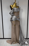 Julianne Luxury Strapless Rhinestone Sheer Mesh Maxi Long Dress