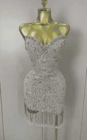 Toni Luxury Sparkle Diamond Tassel Halter Cocktail Dress