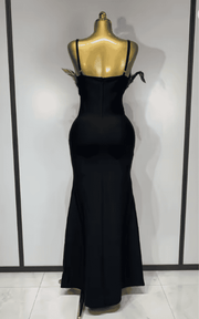 Moira Sleeveless Feather Black Bodycon Bandage Maxi Dress