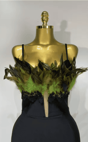 Moira Sleeveless Feather Black Bodycon Bandage Maxi Dress
